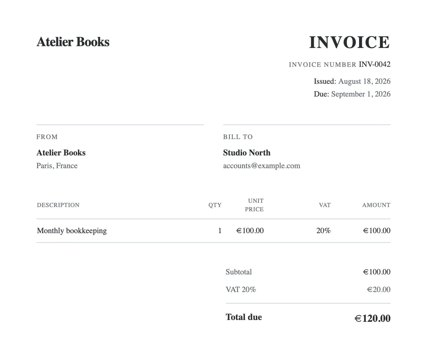 Dominaite invoice document showing the total and online payment link