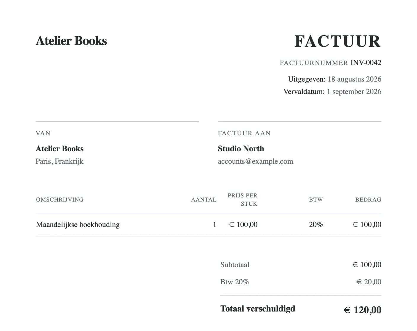 Dominaite-factuur met totaal en online betaallink